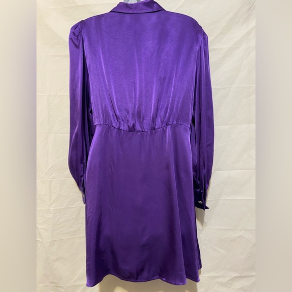 Zara Purple Satin Effect Jewel Buttoned Mini Dress Size L - Picture 12 of 12